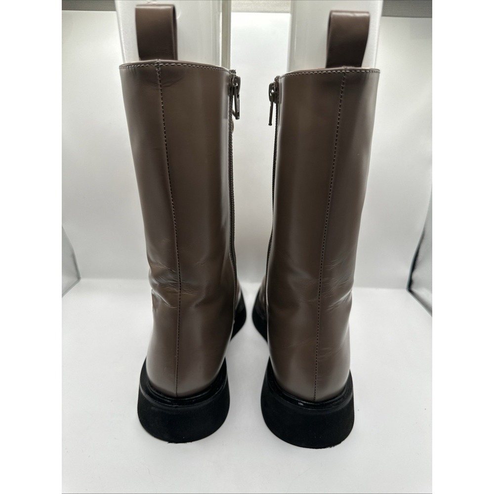 Anthropologie Pilcro Boots Stompy Genuine Patent Leather Lace Up Taupe 39 Combat - Picture 7 of 12